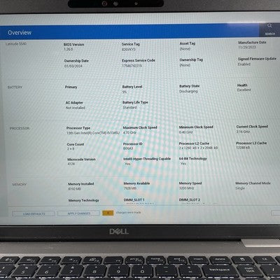 Dell Latitude 5540 15.6" i5-1345U 2.77 GHz 8 GB RAM No SSD/OS/AC - CMOS