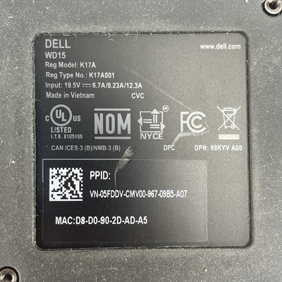 Dell RWM2X WD15 K17A K17A001 Docking Station No Charger Lot of 5