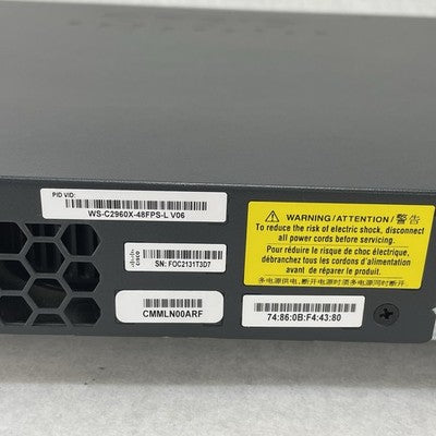 Cisco WS-C2960X-48FPS-L 48 GigE PoE V06 - Tested