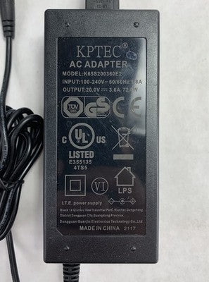 KPTEC K65S200360E2 20V 3.6A 72W AC Adapter Power Supply (Lot of 2)