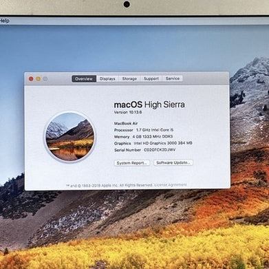 Apple MacBook Air A1369 2011 13" 1.7GHz i5 4GB RAM 250GB SSD os10.13.6 109Cycles