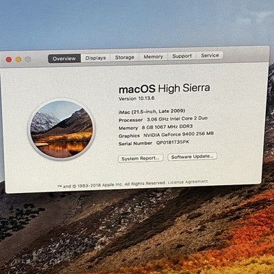 Apple A1311 iMac 21" 2009 3.06GHz Core 2 Duo 8 GB RAM 500GB HDD macOS 10.13.6
