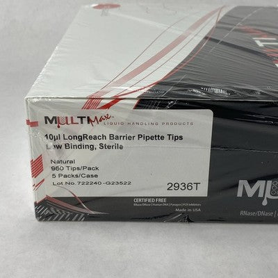 MultiMax 2936T 10µl LongReach Barrier Pipette Tips Low Binding - 960 Total Tips