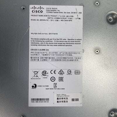 Cisco WS-C3650-48PS-S V05  Tested & Reset 1X PSU
