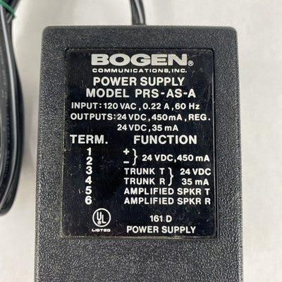 BOGEN PRS-AS-A-C 120V AC 450MA 24V Power Supply Untested