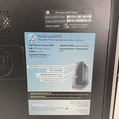 HP Pavilion P6605F MT Pentium Dual-Core E5500 2.80 GHz 4 GB No HDD/OS