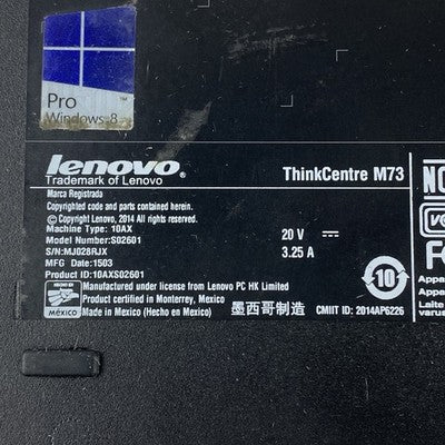 Lenovo ThinkCentre M73 Micro Pentium G3220T 2.6GHz 2x4GB RAM No HDD/OS/AC
