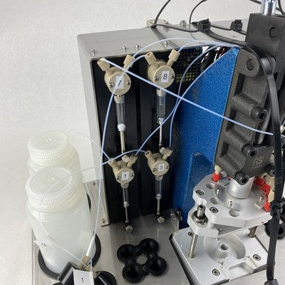 RS PRO 254850 Manual Toggle Press w/ 9 Tricontinent C3000 10010 Syringe Pumps