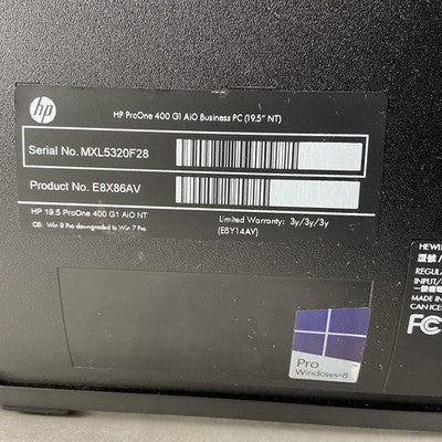 HP ProOne 400 G1 AIO Intel Core i5-4590T 2GHz 8GB RAM No HDD No OS No AC