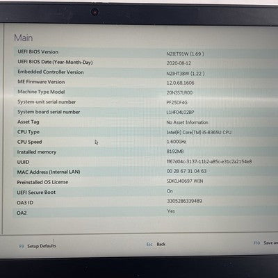 Lenovo ThinkPad T490 14" i5-8365U 1.60 GHz 8 GB RAM No SSD No OS No Battery READ