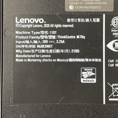 Lenovo ThinkCentre M70Q Micro Intel Core i3-10100T 3GHz 1x8GB RAM No HDD/OS/AC