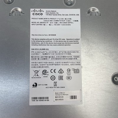 Cisco Catalyst WS-C2960X-48FPD-L 48-Port Gigabit Managed PoE+ V08 - Tested