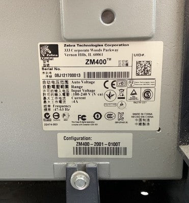 Zebra ZM400 ZM400-2001-0100T 200dpi LP / TLP Printer - For Parts Bad Hinge