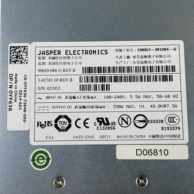 Jasper Electronics CM351-M1284-G 0N4R8Y 350W Power Supply