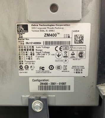 Zebra ZM400 ZM400-2001-0100T 200dpi LP / TLP Thermal Printer - Decent Print