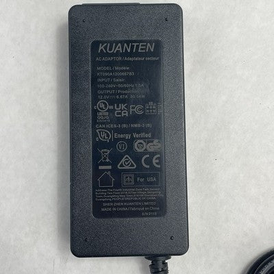 Kuanten AC  Adapter 12V 6.67A 80W KT090A1200667B3  No Power Cord 6 pin