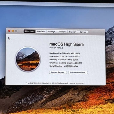 Apple MacBook Pro A1286 2010 15" 2.6GHz i7 8GB RAM 120GB SSD os10.13.6 118Cycles