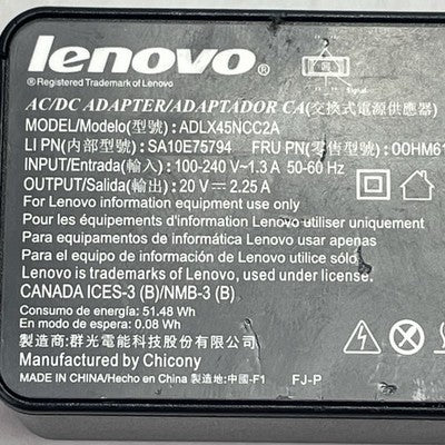 Lenovo 45W 20V 2.25A AC Adapter ADLX45NCC2A Square Tip Lot of 5