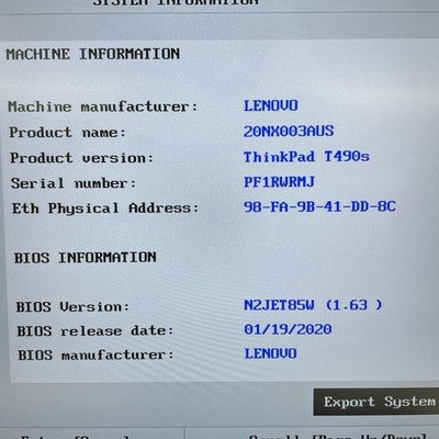 Lenovo ThinkPad T490s 14" i5-8365U 1.60 GHz 8 GB RAM No SSD/OS/AC - Logo