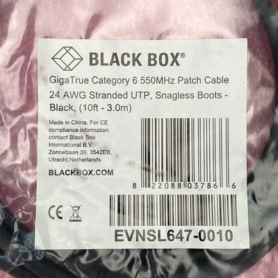 Black Box EVNSL647-0010 GigaTrue Cat6 550MHz 10ft 24AWG Stranded UTP (Lot of 15)