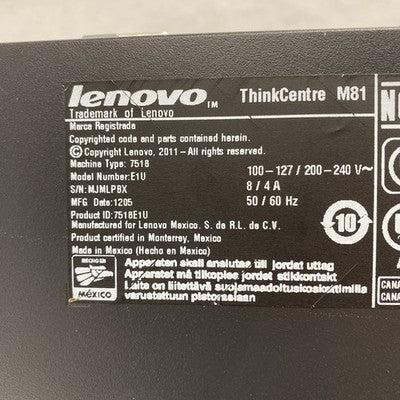 Lenovo ThinkCentre M81 SFF Intel Core i5-2400 3.1GHz 1x4GB RAM No HDD No OS