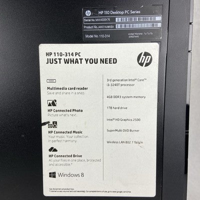 HP 110-314 MT Intel Core i3-3240T 2.9GHz 4GB RAM No HDD No OS