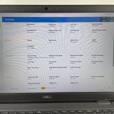 Dell Latitude 3510 15.6" i5-10210U 1.60GHz 8GB RAM No SSD No OS - Bad Top/Corner