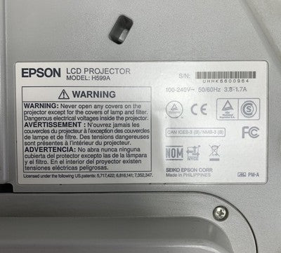 Epson BrightLink 595Wi H599A LCD Lamp Projector 2868 Lamp Hours - No Remote