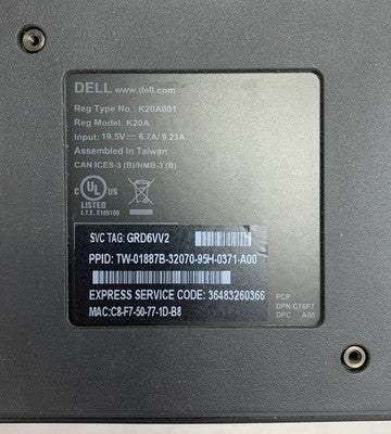 Dell K20A K20A001 USB-C Thunderbolt Docking Station No AC Adapter