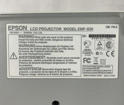 Epson EMP-83H LCD Lamp Projector 688 Lamp Hours No Remote - Green Display Hue