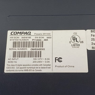 HP Compaq Presario SR1502HM MT Sempron 3100T 1.8GHz 2x256MB RAM No HDD No OS