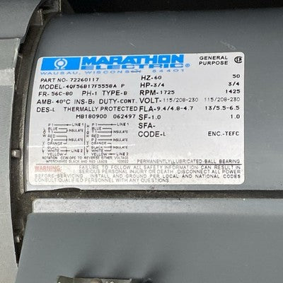 Marathon Electric D16B 72260117 P FR-56C-80 Rotary Vacuum Pump Drained Oil