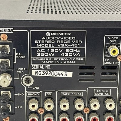 Pioneer VSX-451 Audio Video Stereo Receiver For Parts No Output