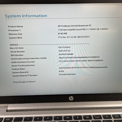 HP ProBook 630 G8 13.3" i7-1165G7 2.80 GHz 8 GB RAM No SSD No OS No AC
