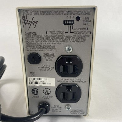 APC Back-ups 280 Battery Backup No Batteries Tested