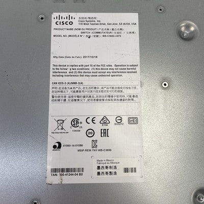Cisco Catalyst WS-C3650-24PS-S 24-Port PoE+ 4x1G V05  1x PSU AC Tested & Reset