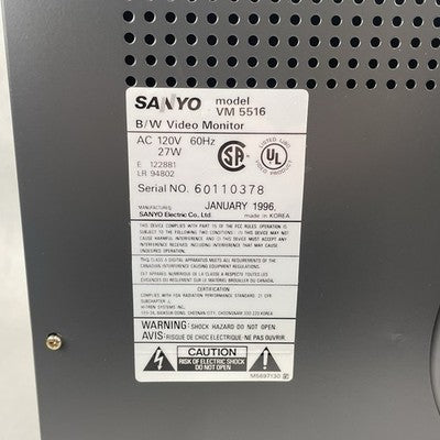 Sanyo VM 5516 Vintage B&W CRT 1997 16''