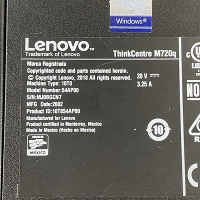 Lenovo ThinkCentre M720Q Micro Intel Core i5-9500T 2.2GHz 1x8GB RAM No HDD/OS/AC