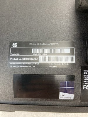 HP ProOne 400 G1 AIO Intel Core i5-4590T 2GHz 4GB RAM No HDD No OS