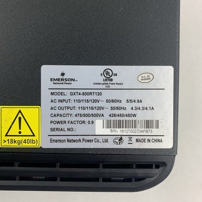 Emerson Liebert GXT4-500RT120 Battery Backup System No Net Card No Batteries