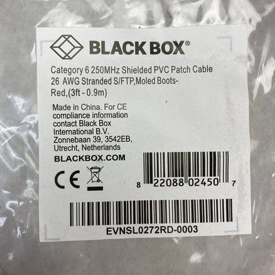 Black Box EVNSL0272RD-0003 CAT6 250MHz Shielded PVP Patch Cable (Lot of 6)