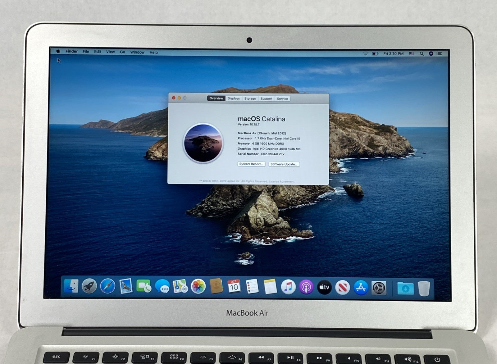 Apple MacBook Air A1466 2012 13" 1.7GHz i5 4GB RAM 60GB SSD os10.15.7 273 Cycles