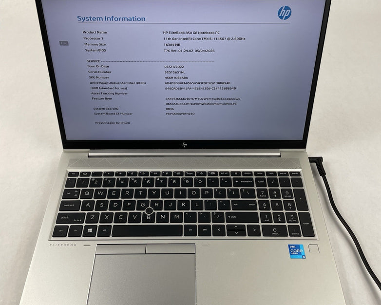 HP EliteBook 850 G8 15.6" i5-1145G7 2.60 GHz 16 GB RAM No SSD/OS/AC/Batt