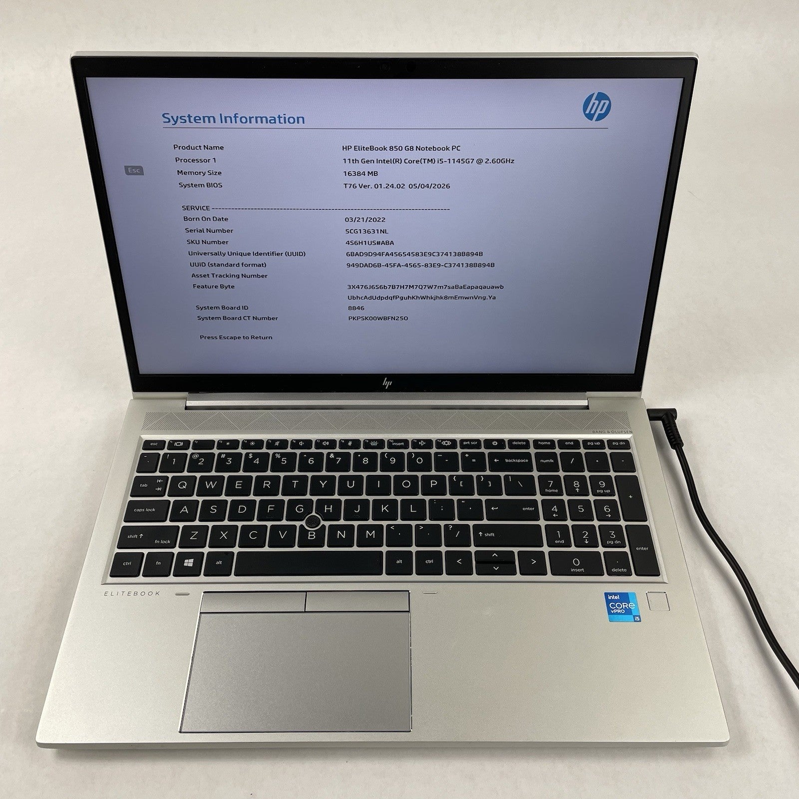 HP EliteBook 850 G8 15.6" i5-1145G7 2.60 GHz 16 GB RAM No SSD/OS/AC/Batt2