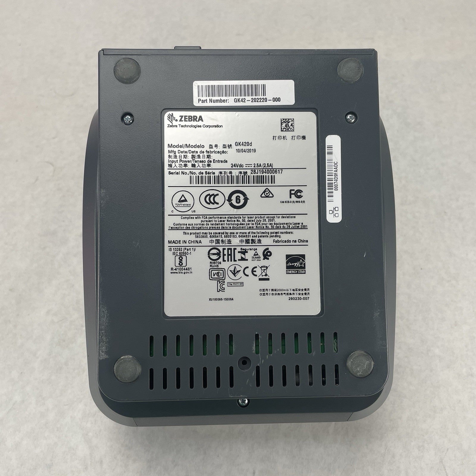 Zebra GK420d Direct Thermal Label Printer Grade C No Power Supply 134,217PGC7