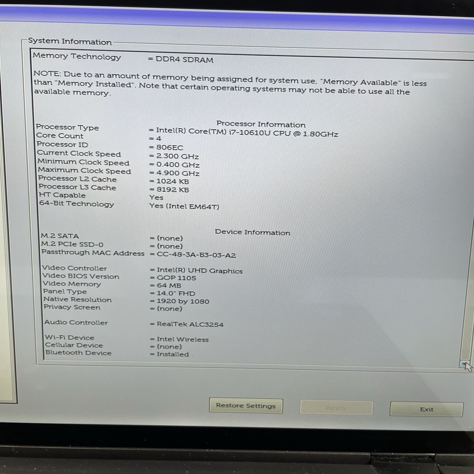 Dell Latitude 7410 14" i7-10610U 1.8GHz 16GB RAM No SSD/OS/AC/Batt-Scratched Key4