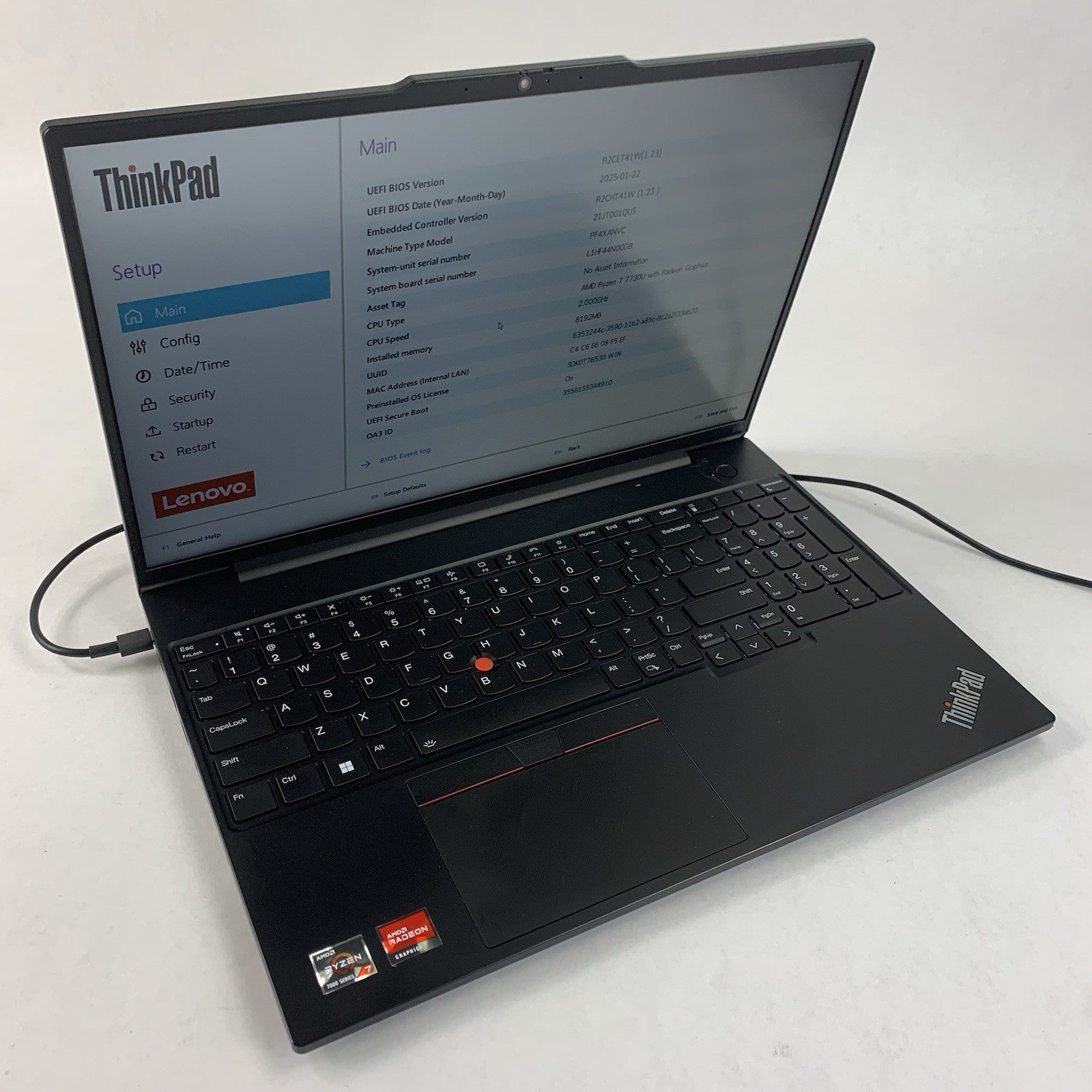 Lenovo ThinkPad E16 Gen 1 AMD Ryzen 7 7730u 2.0 GHz 8 GB Ram No OS/SSD/AC/Batt0