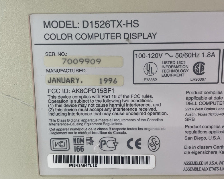 Dell Trinitron UltraScan D1526TX-HS 15" PC CRT Gaming Monitor