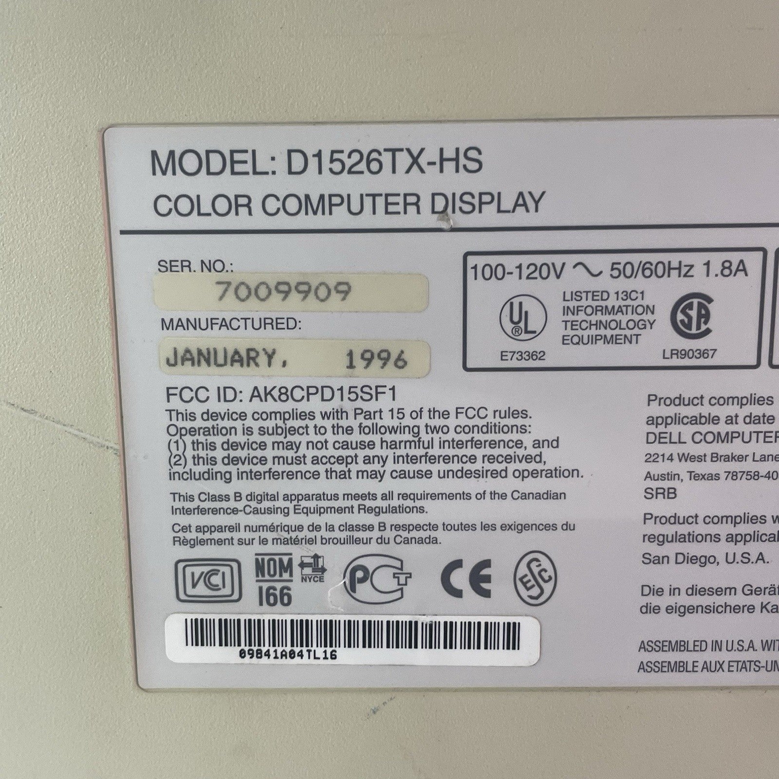 Dell Trinitron UltraScan D1526TX-HS 15" PC CRT Gaming Monitor7