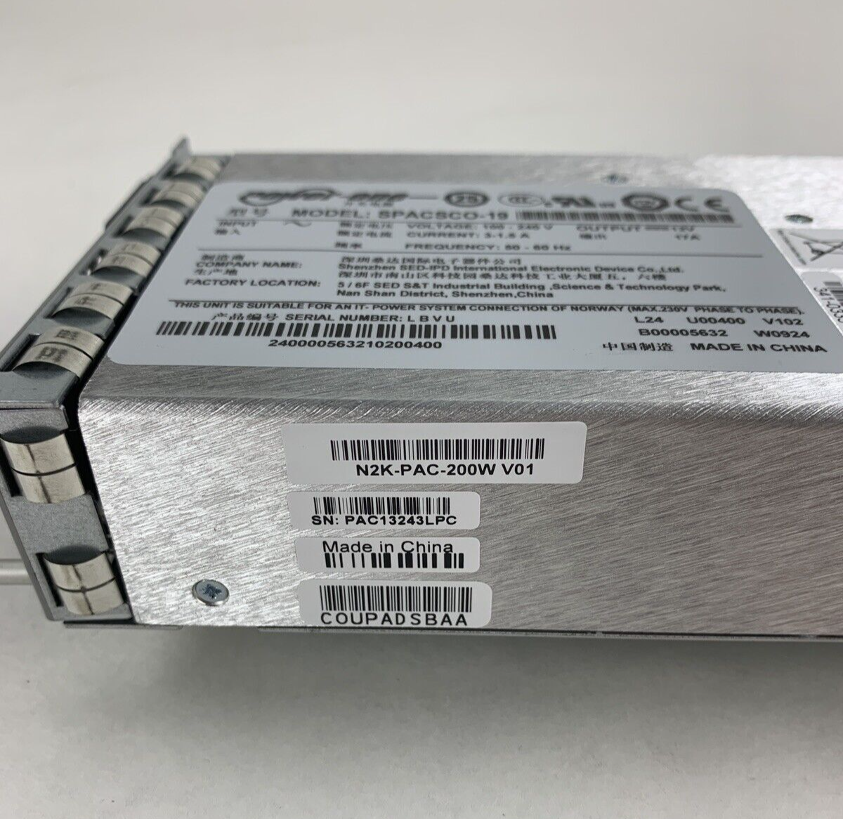 Power One Model SPACSCO-19 240V 12V 17A Power Supply Tested Genuine For Cisco